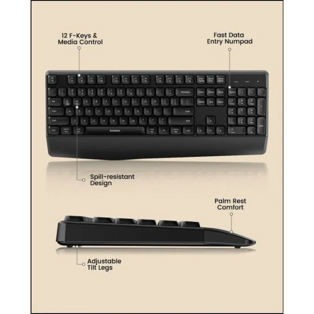 seenda Wireless Bluetooth Keyboard and Mouse Combo, COE200 Ergonomic Wireless...